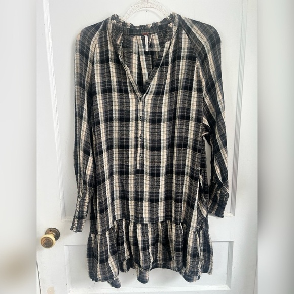 Free People Red Moon Plaid Mini Dress In Blue, Black & Grey Size XS $128 - Picture 1 of 6